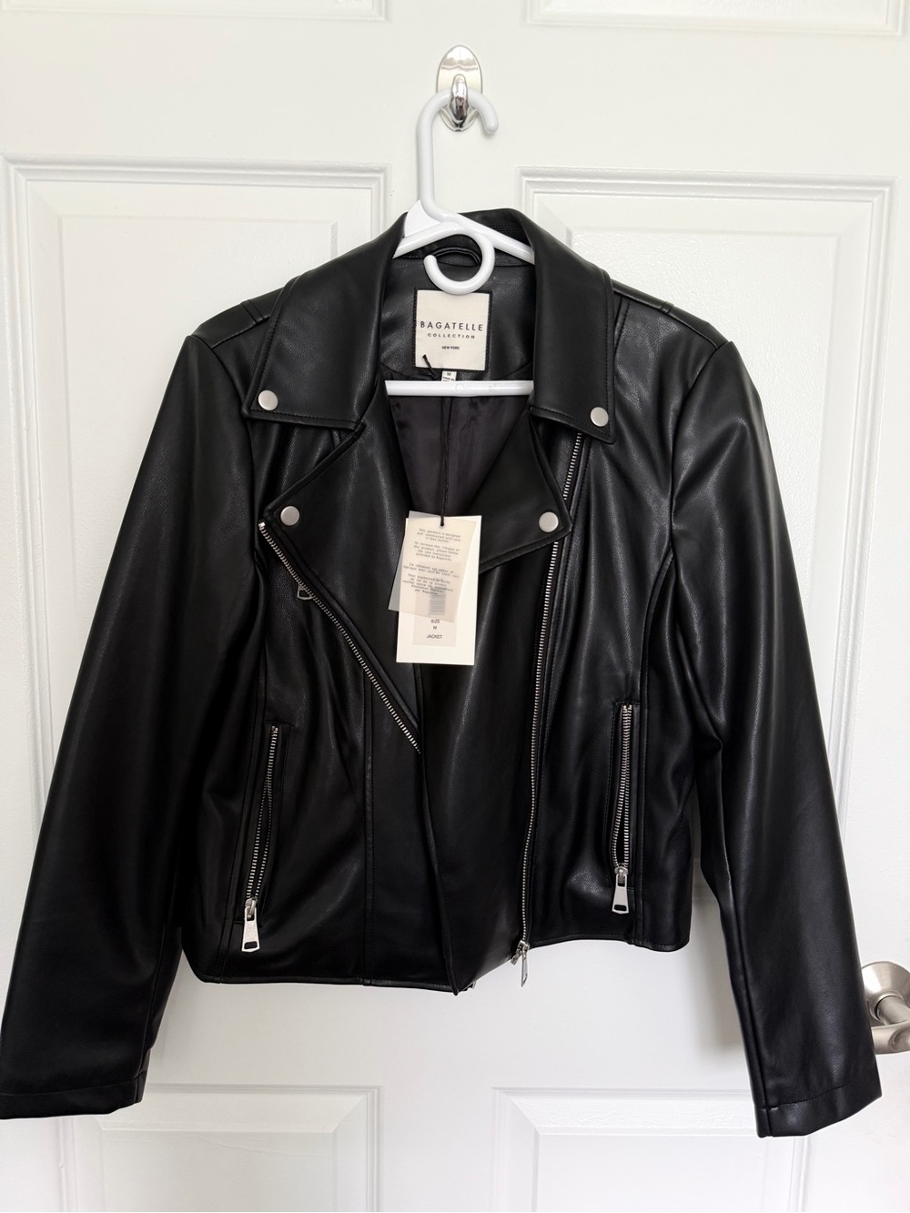 bagatelle Black Faux Leather Moto Jacket with Silver Hardware